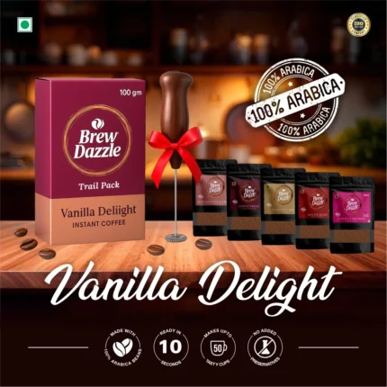 DELIGHT TRIAL PACK | Brew Dazzle Instant Coffee Assortment (100% Arabica, Premium) – 5 Pouches (20g Each) | FREE ₹199 Frother WITH Every Box | Explore 5 Premium Coffee Flavours