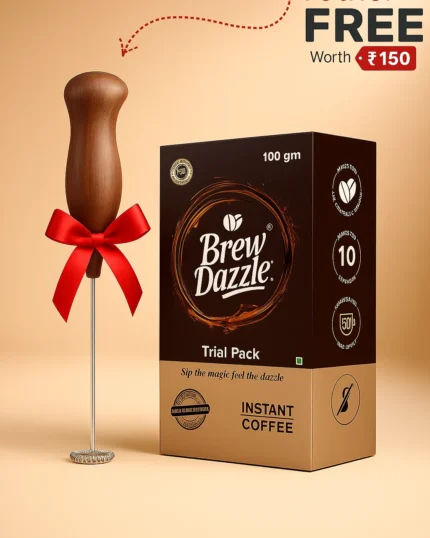 JOY TRIAL PACK | Brew Dazzle Instant Coffee Assortment (100% Arabica, Premium) – 5 Pouches (20g Each) | FREE ₹150 Frother WITH Every Box | Explore 5 Premium Coffee Flavours