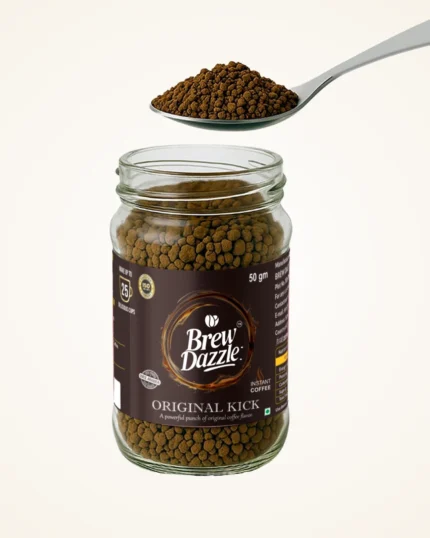 Original Kick Brew Dazzle | 50 gm Coffee Jar | Premium 100% Arabica Instant Coffee Granules | 100% Pure Arabica | Smooth & Rich Instant Coffee| Original Coffee Taste