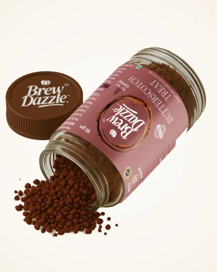 Butterscotch Treat Brew dazzle | 50 gm Coffee Jar | Premium 100% Arabica Instant Flavored Coffee Granules  | 100% Pure Arabica | Smooth & Rich Instant Coffee