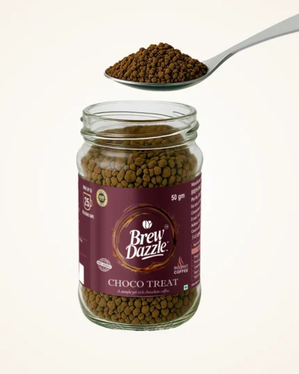 Choco Treat Brew Dazzle | 50 gm Coffee Jar | Premium 100% Arabica Instant Flavored Coffee Granules | 100% Pure Arabica | Smooth & Rich Instant Coffee| Chocolate Flavored