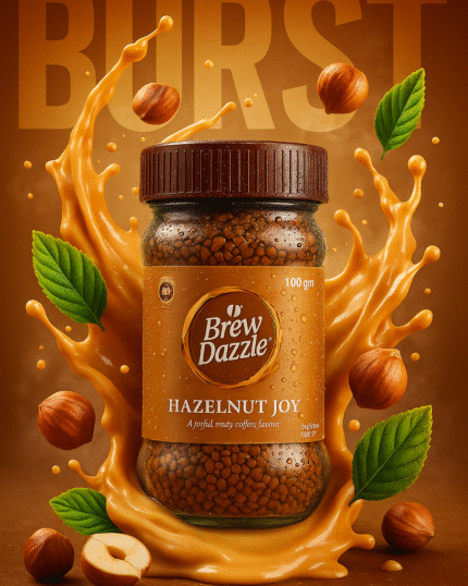 Hazelnut Joy Brew Dazzle Premium | 100 gm Coffee Jar | 100% Arabica Instant Flavored Coffee Granules | 100% Pure Arabica | Smooth & Rich Instant Coffee